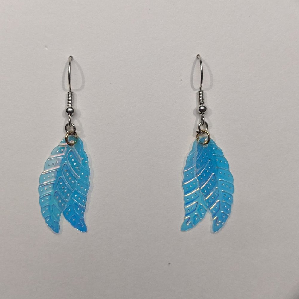 Blue and Silver Feather Earrings